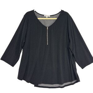 Green Envelope Women's 3/4 Sleeve Polka Dot Blouse Sz 3X Black Zipper Career